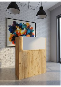 Resim Resital Ledli Karşılama Bankosu G-90 Cm Ofis Kasa Resepsiyon Masası Banko-003-6-1 