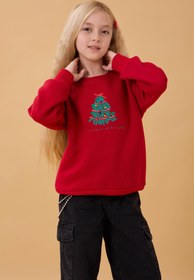 Resim Kız Çocuk Bisiklet Yaka Nakış Detaylı Kışlık Sweatshirt - Gri Melanj / 10-11 Yaş 
