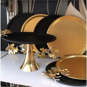 Resim 3 Adet Gold 3 Adet Siyah Sunum Tepsisi ve Siyah Kek Standı 7 Parça 