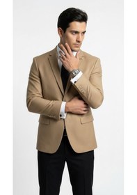 Resim Plus Scorpion Erkek Blazer Ceket Twill Dokuma Likralı Notch Yaka 1 Düğmeli Çift Yırtmaçlı Slim Fit Camel 