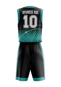 Resim Basketbol Forması Turkuaz & Siyah Model B2402 - Kişiye Özel İsim Ve Numara Yazılabilir Dijital Baskı Turkuaz 