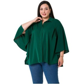 Resim Büyük Beden Pelerin Kollu Gizli Patlı Pilikaşe Detaylı Zümrüt Gömlek-zümrüt Zümrüt 