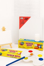 Resim Resim Boya Seti Mini Masa Şövalesi, 2 Tuval, Resim Verniği, Akrilik Boya Palet 