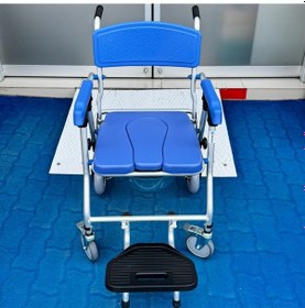Resim Bme310 Mavi Alüminyum Banyo Tuvalet Tekerlekli Sandalyesi 