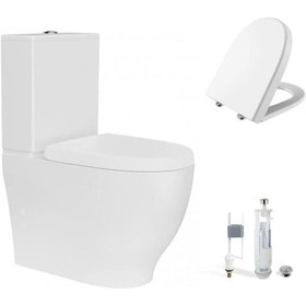 Resim Creavit Mare Duvara Sıfır Kanalsız Klozet + Rezervuar + Duroplast Kapak + Çift Basmalı İç Takım Set 