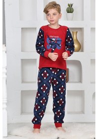 Resim Yeni Sezon Sonbahar/kış Erkek Çocuk Skate 8 Desenli Polar Pijama Takımı 4536 Kırmızı 