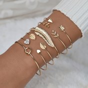 Resim 6 adet Boho ve Vintage Tarzı Ayarlanabilir Açık Bileklik Bileklikler ile Rhinestone Detayları - Çinko Alaşımlı, Günlük Giyim ve Sevgililer Günü Hediyesi için İdeal, Parti Takıları | Vintage ve Boho Şık | Rhinestone Süslemeli Bileklikler 