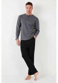 Resim Buratti Pamuklu Beli Lastikli Regular Fit Uzun Kollu Erkek Pijama Takımı 6572008 Füme 