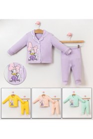 Resim Sparrow Laurel Kız Bebek Daisy Duck Baskılı Önden Düğmeli Pijama Takımı ,alt Üst Gecelik Takımı (6-18 Ay) 