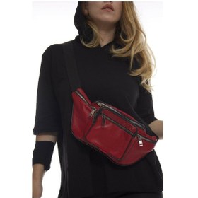 Resim Nahitatyanaunisex Kırmızı Çok Cepli Hakiki Deri Freebag Bel Çanta Kırmızı 