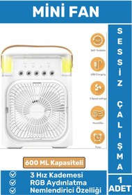 Resim Wintoup Kompakt Sessiz Çalışma 3 Kademeli RGB Aydınlatma Nemlendirici Özellikli Ev Ofis Mini Vantilatör FAN 