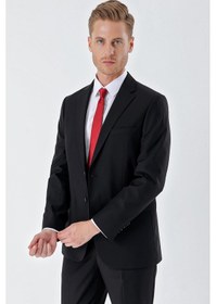 Resim İmza Siyah Gabardin Mono Yaka 6 Drop Comfort Fit Rahat Kesim Basic Takım Elbise 1001245010 Siyah 