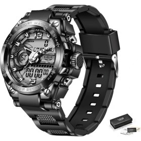 Resim Hanyang Siyah Lıge Marka Erkekler Dijital Saat Askeri Spor Saatler Moda 50ATM Su Geçirmez Elektronik Kol Saati Erkek Reloj Inteligente Hombre (Yurt Dışından) 