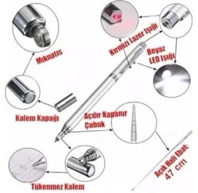Resim Kutulu Lazerli, LED Işıklı Mıknatıslı Pointer Kalemi Işaretçi Uzayabilen Sunum Çubuğu Tükenmez Kalem GNSRKFAZ3098 