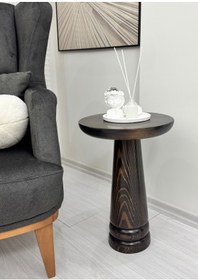 Resim AYLESA Ahşap Tekli Mantar Yan Sehpa Modern 50cm Koyu Ceviz Fiskos Çiçeklik 