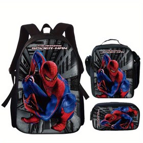 Resim Orijinal Marvel Spider-Man Serisi 3 Parça Set: Anime Tarzı Sırt Çantası, Crossbody Çanta, Kalem Kutusu, Üniversite Günlük Çantası, Laptop & Tablet Taşıma Çantası, Seyahat Organizeri 