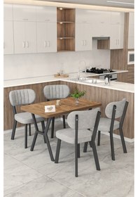 Resim Gnr 70x110cm Sabit Atlantik Mutfak Masası Takımı, Yemek Masası, 4 Modern Gri Sandalye Gri 