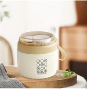 Resim Sinuoshop Sarı Kapalı Katlanır Kaşık Paslanmaz Çelik Termal Yemek Kabı Sızdırmaz Taşınabilir 