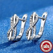 Resim 1 çift S925 gümüş, retro, şık, lüks, zarif, parlak, göz alıcı, sentetik zirkon taşlı, yuvarlak yıldız eğrileri, oyuk U şekli geometriyle süslenmiş, yüksek konsept lüks hissi, yaratıcı 