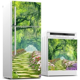 Resim Buzdolabı Ve Bulaşık Makinası Beyaz Eşya Sticker Kaplama Ağaçlı Y 