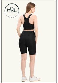 Resim Kadın Siyah Yüksek Bel Toparlayıcı Biker Şort Kısa Spor Tayt Likralı Dalgıç Biker Tights 1043 Siyah Lila 