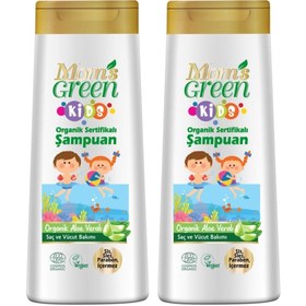 Resim Mom's Green 2'li Kids - 400 ml Organik Sertifikalı Aloe Veralı Çocuk Şampuanı (400 ML X 2 ADET) 