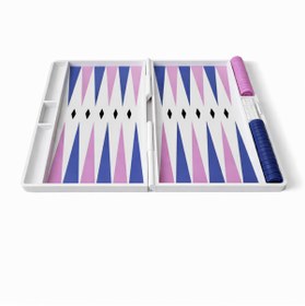 Resim DoBi3D Taşınabilir Tavla Seti 25x20 cm Mor Mavi Beyaz - 3D Baskı Katlanabilir Tavla, Seyahat Tavlası 