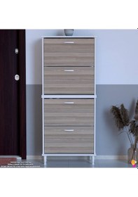 Resim Modilayn Umay' 2 Li Kapı Önü 72 X 168 X25, 5 Cm Lik 4 Düşer Kapak 8 Göz Bölmeli Ayakkabılık Beyaz Cordoba 