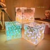Resim Tulip Gece Işığı LED DIY Sihir Küpü Tulip Çiçeği Masa Lambası, Modern Cam El Yapımı Gölgelik, Ayarlanabilir Switch Kontrol, Pille Çalışan, Yatak Odası Dekoru İçin 