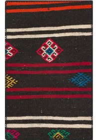 Resim Siyah Renk Beyaz Bordo Rengi Kilim Paspas 