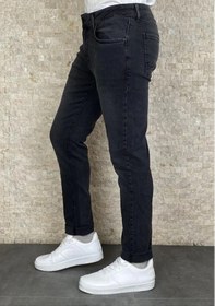 Resim Erkek Siyah Taşlamalı Slim Fit Jean Pantolon (492166754) 
