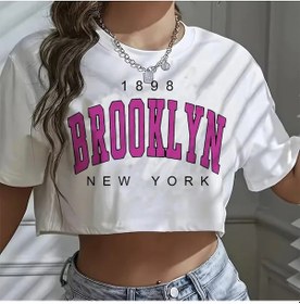 Resim Dayuhu Los Angeles 91 Brooklyn Grafik Kırpılmış Kadın Spor T-shirtgökyüzü Mavi Gökyüzü Mavi 