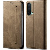Resim Eabhulie Oneplus Nord Ce 5g Için Retro Kot Deri Flip Cüzdan Standlı Kılıf Kapaklı - Haki (Yurt Dışından) 