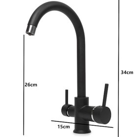 Resim Ema Arıtma Çıkışlı Kuğu Borulu 3 Yollu Siyah Mutfak Bataryası 