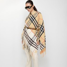 Resim Burberry Contrast Check Cashmere Wool Kadın Krem Panço 