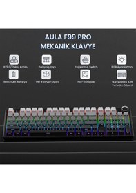 Resim Aula F99 Pro 3 Modlu Rgb Hot Swap Mekanik Nimbus V3 Switch Kablosuz Makrolu Klavye Gradyan Gri 