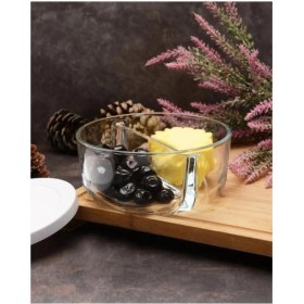 Resim 2 Bölmeli Cam Saklama Kabı, 785CC, Beyaz, Kahvaltılık ve Tereyağlık 
