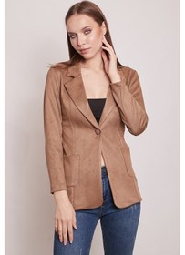 Resim Süet Kumaş Cep Detaylı Düğmeli Şık Blazer Ceket-camel CAMEL 
