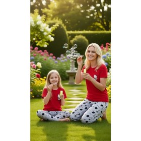 Resim NiCe İç Giyim Hello Kitty Lisanslı Anne & Kız Kombin Pijama Takım Kırmızı & Gri Bisiklet Yaka %100 Pamuk Penye ( Ayrı Satılır ) Anneler Günü 
