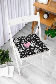 Resim RealHomes Beyaz Çiçekler Love Desenli Pofidik Sandalye Minderi 