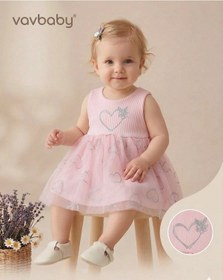 Resim Kız Bebek Kalp Nakışlı Tül Detaylı Elbise Pembe Pembe 