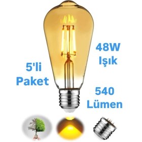 Resim Repplam Horoz 6W Amber Rustik Ampul St 64 Flamanlı 540 Lümen Edison Ampul 