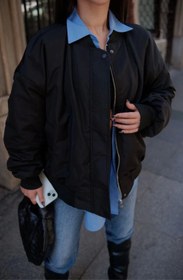Resim Cepli Bomber Ceket Mont - Siyah - Siyah / S 
