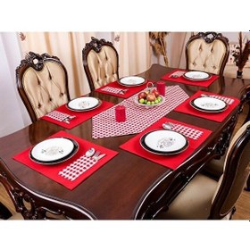 Resim Kırmızı Amerikan Servis Supla Ve Runner Seti 12 Kişilik Set Kırmı Kırmızı 