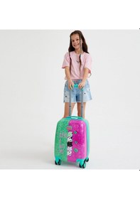 Resim Coral High Kids Pembe Su Yeşili Kedi Desenli Çocuk Valizi 16725 Yeşil - Pembe 