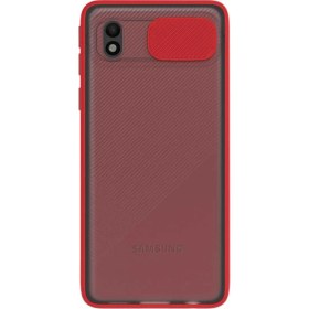 Resim KZY Samsung Galaxy A01 Core Kapak Lensi Açılır Kapanır Kamera Korumalı Silikon Kılıf - Kırmızı 