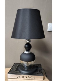 Resim Suzi Siyah Krom Cam Abajur Masa Lambası Siyah Şapka Salon Yatak Odası Abajur Krom 