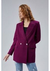 Resim Mor Oversize Dokuma Blazer Ceket Siyah 