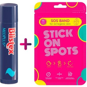 Resim Blistex Medplus Stick Yoğun Bakım Dudak Kremi 4.25 G + Stick On Spot Akne Temizleme Sos Bandı 15'li 