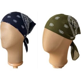 Resim Pamuklu Klasik Desen Unisex 2li Bandana Seti Renkli Bandana Etnik Desenli A Kalite Bandana Siyah - Haki 